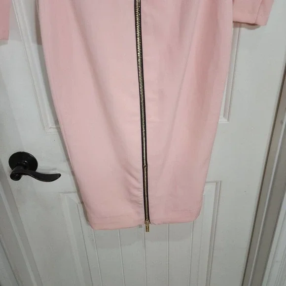 House of CB Womens Dress Dominique Baby Pink Full Zip Deep V Neck Bodycon Sz XS - Picture 11 of 12